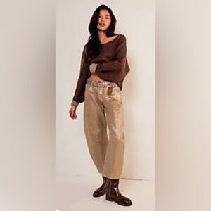 Free People We the Free Good Luck Metallic Barrel Jeans